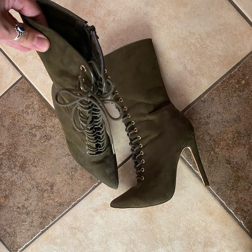 Olive Lace-Up High Heel Boots